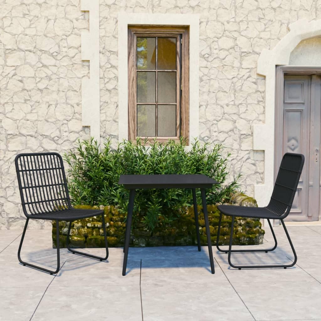 vidaXL Patio Dining Set 3 Piece Garden Dinner Dinette Table Chair Balcony Backyard Terrace Outdoor Home Seating Furniture Poly Rattan and Glass